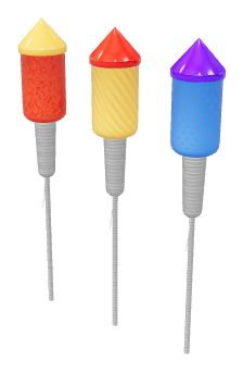 Three colourful rockets ready to light up the night